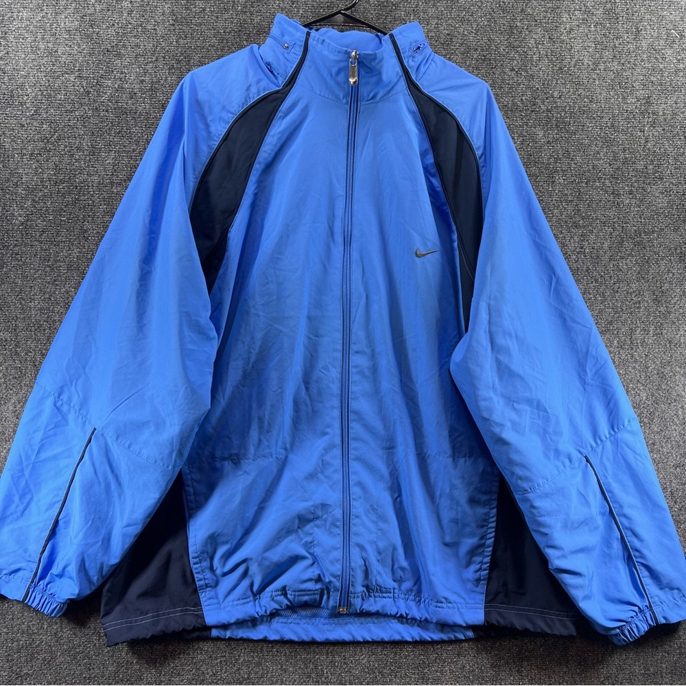 Nike Windbreaker Jacket Mens 2XL Light Blue Packable Hood Cycling Running Active